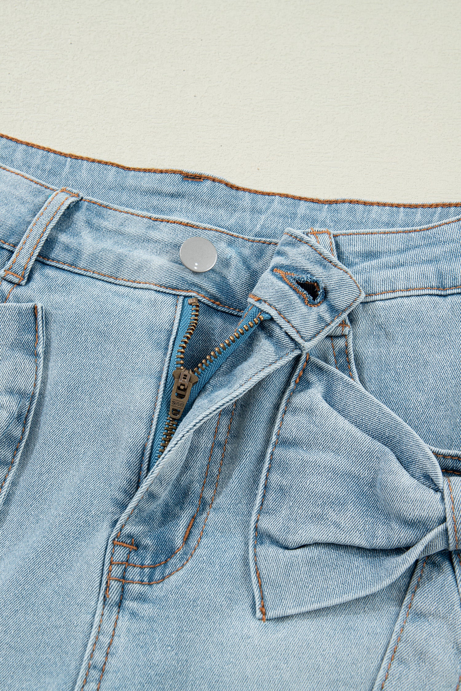 Beau Blue Bow Detail Denim Shorts with Pockets
