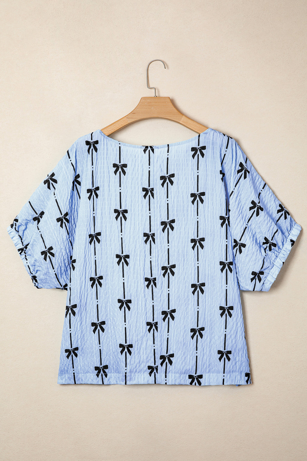 Black Bow Print Puff Short Sleeve Top