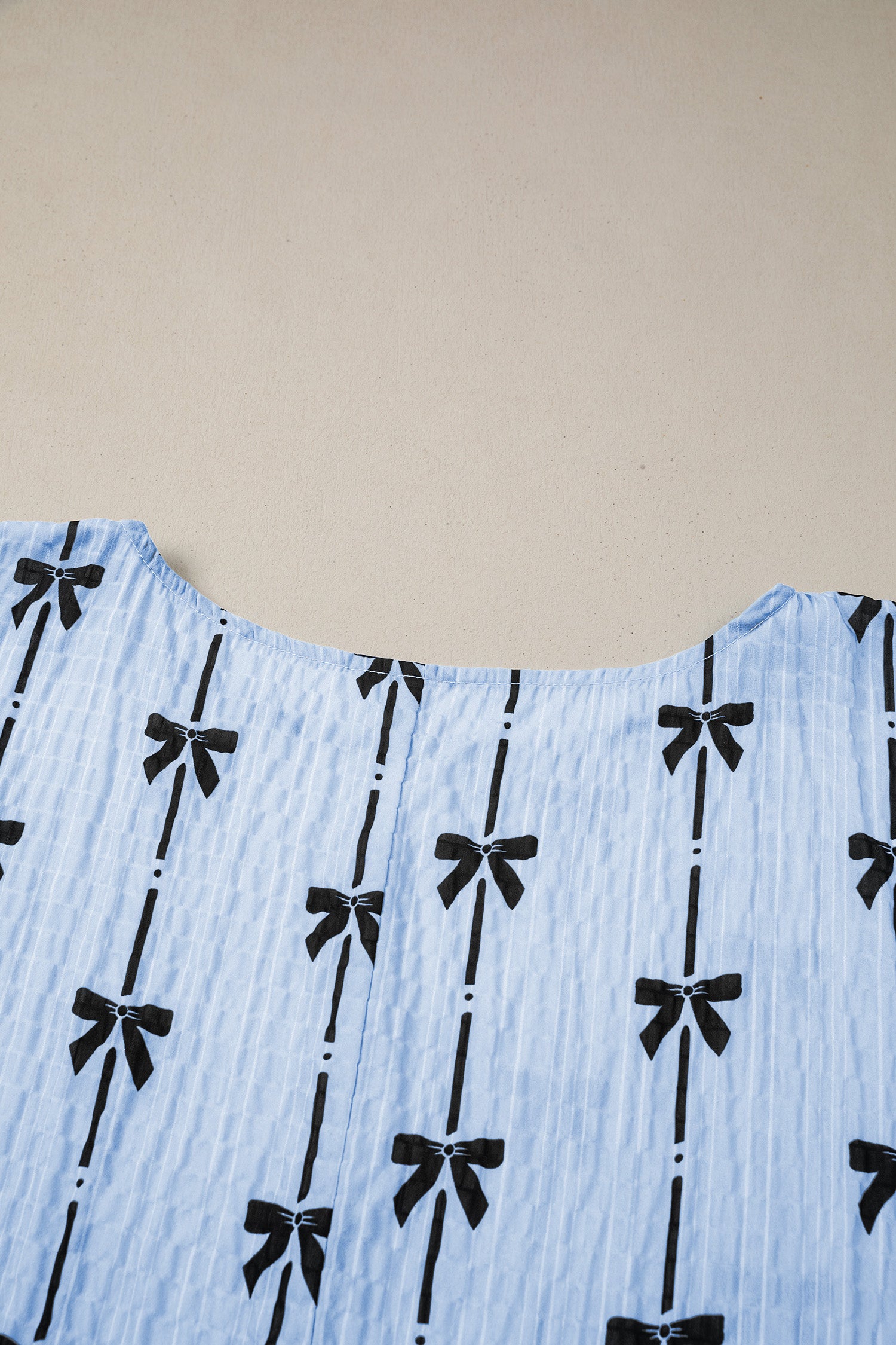 Black Bow Print Puff Short Sleeve Top