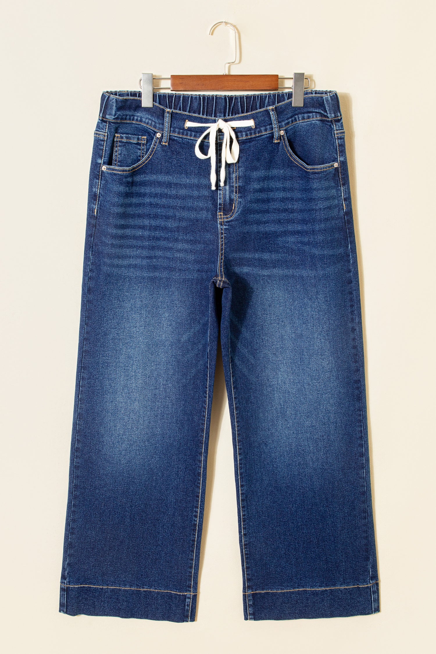 Dark Blue Acid Wash Contrast Lace-up Plus Size Jeans