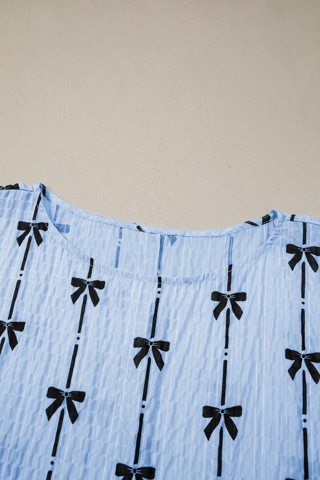 Black Bow Print Puff Short Sleeve Top