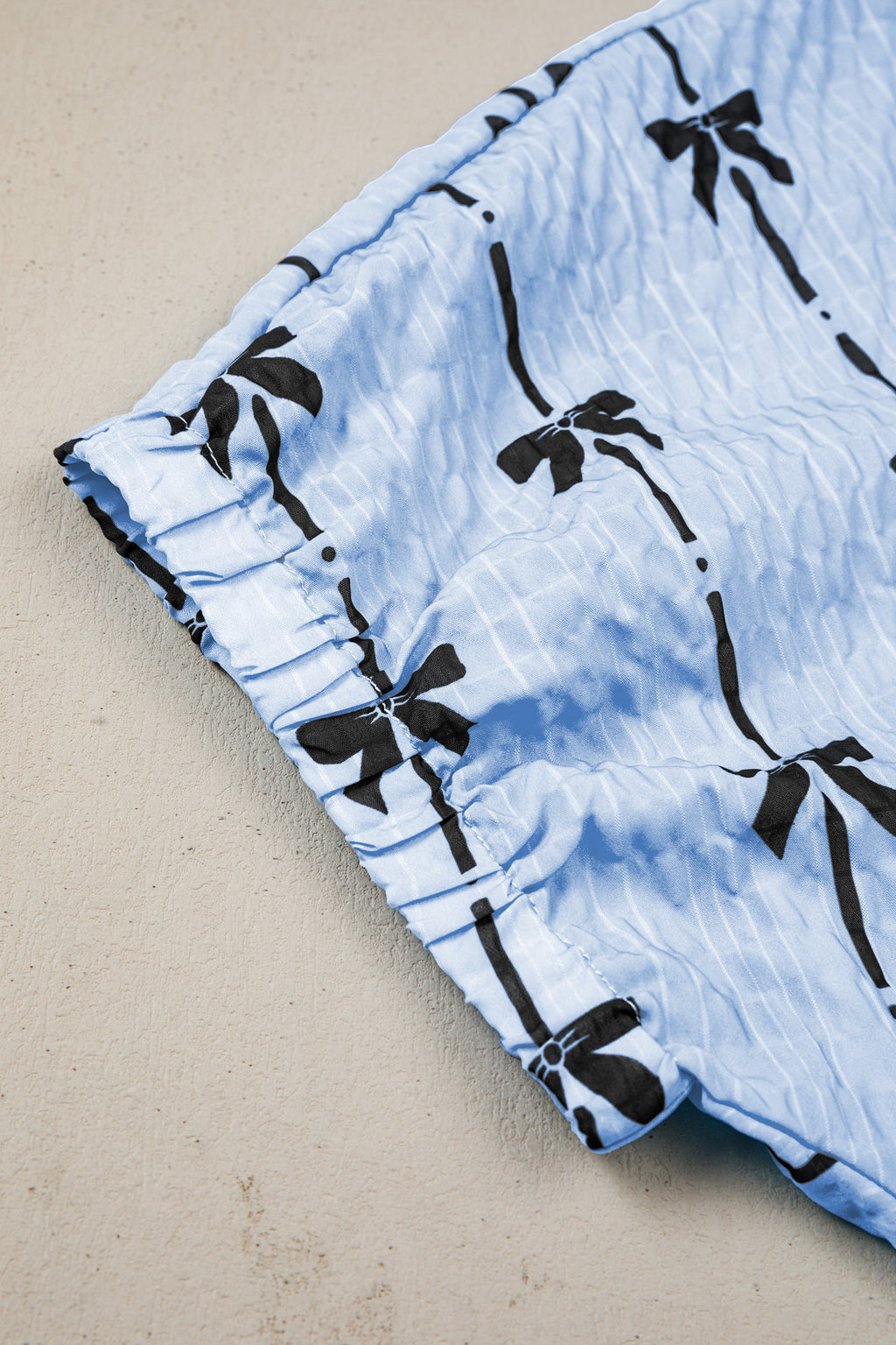 Black Bow Print Puff Short Sleeve Top